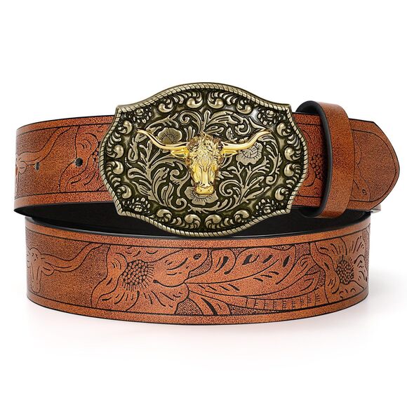 Τrіwоrks Accessories - Western Pu Leather Belt For Men And Women Cowboy Cowgirl Belt Western Embossed⭐️